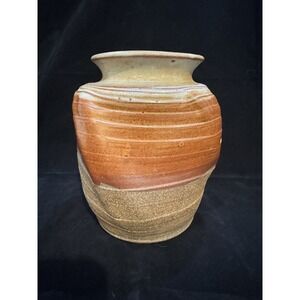 VTG Signed Studio Pottery Glazed Organic Shape Vase Planter Brown